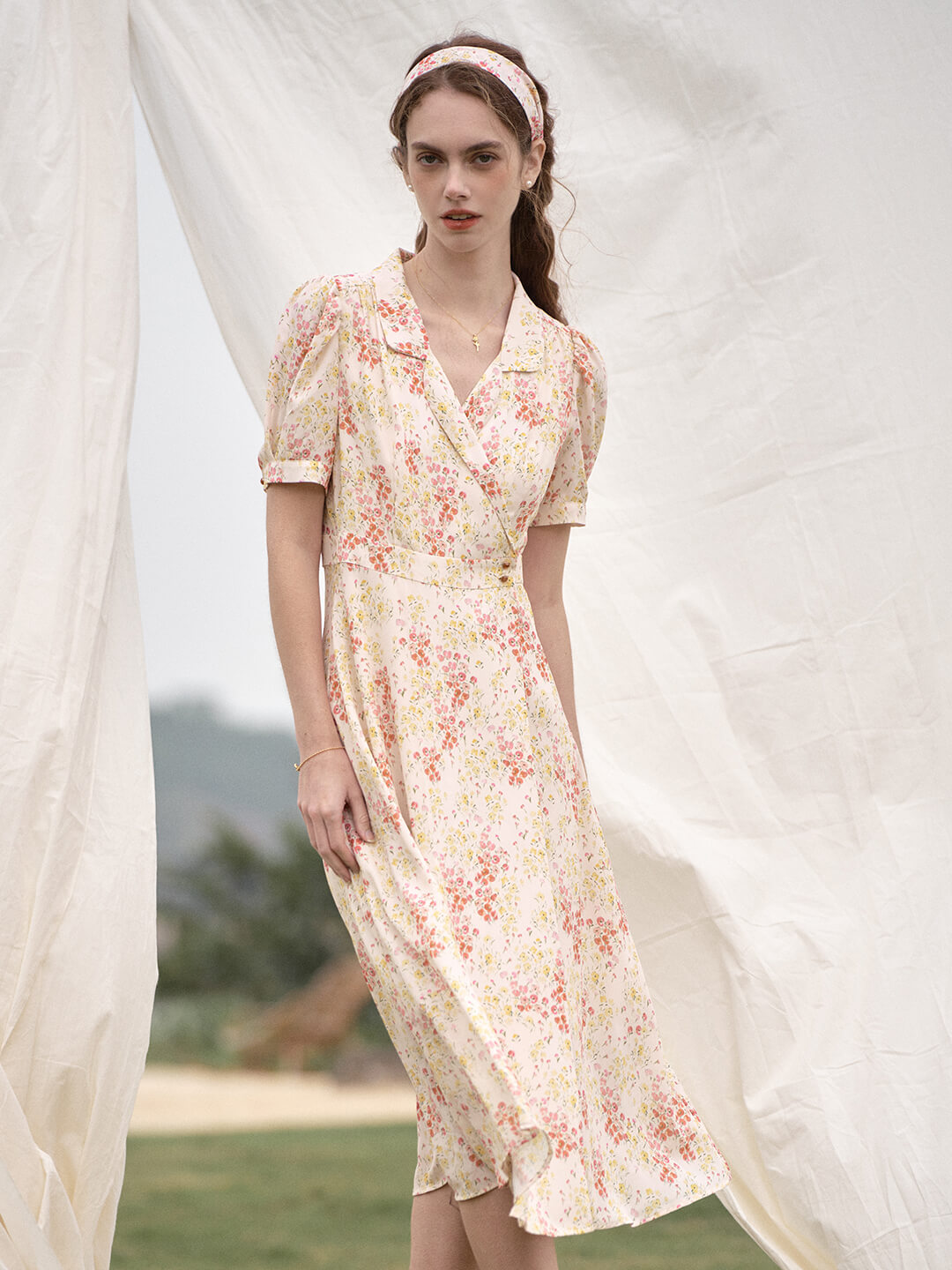 Makenna French Small Lapel Floral Dress