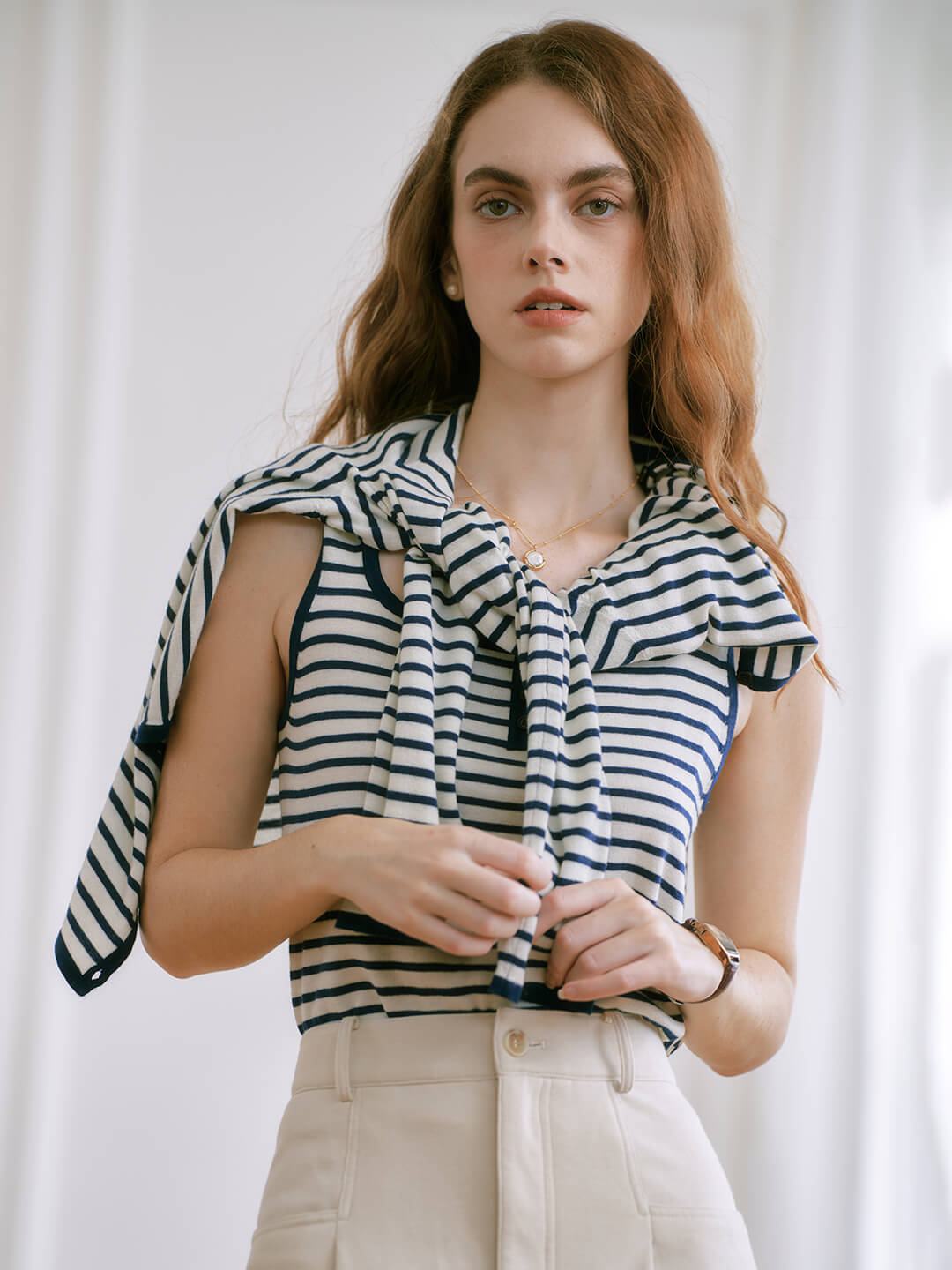【Final Sale】Dakota Round Neck Striped Knitted Jacket