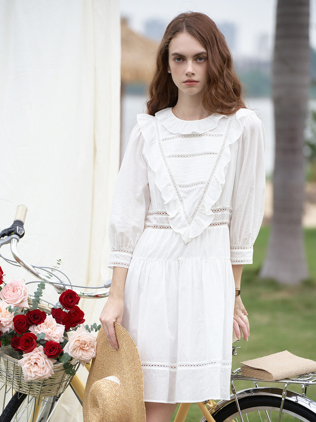 Lucille Victorian Long Sleeve White Dress