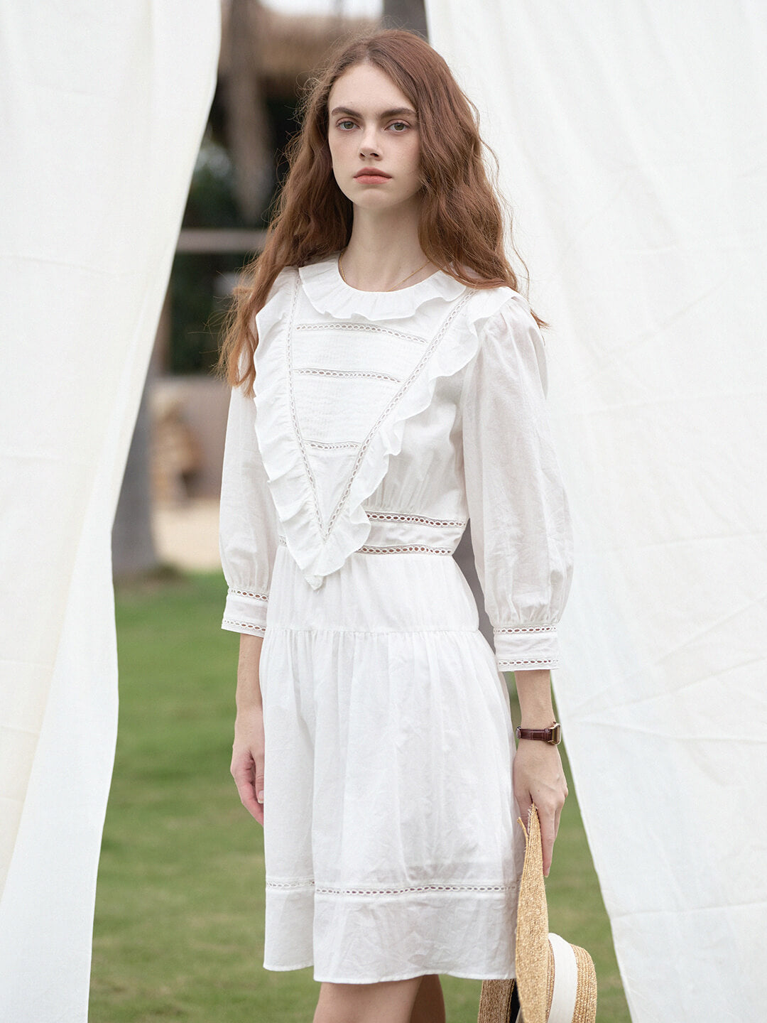 Lucille Victorian Long Sleeve White Dress