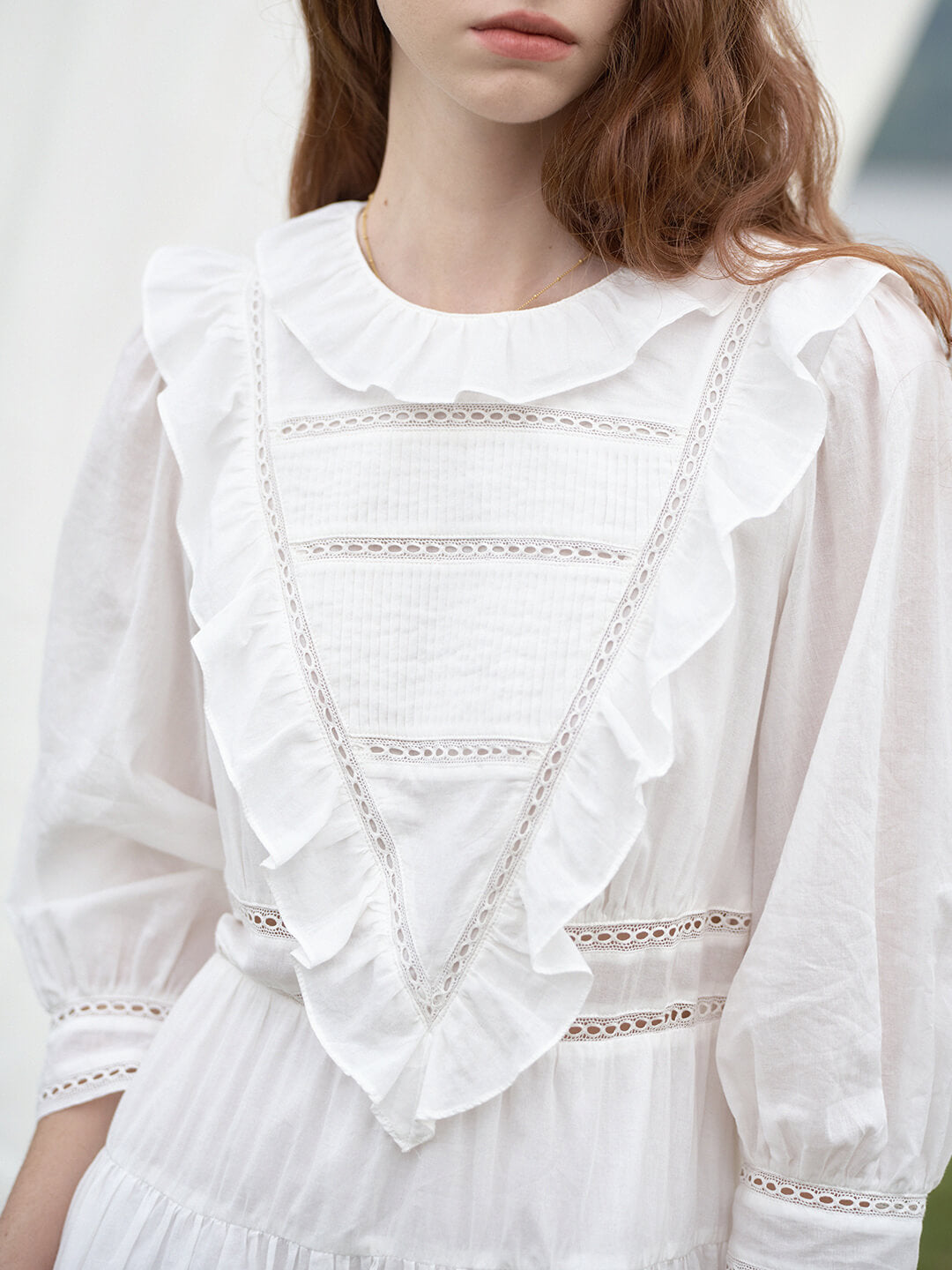 Lucille Victorian Long Sleeve White Dress