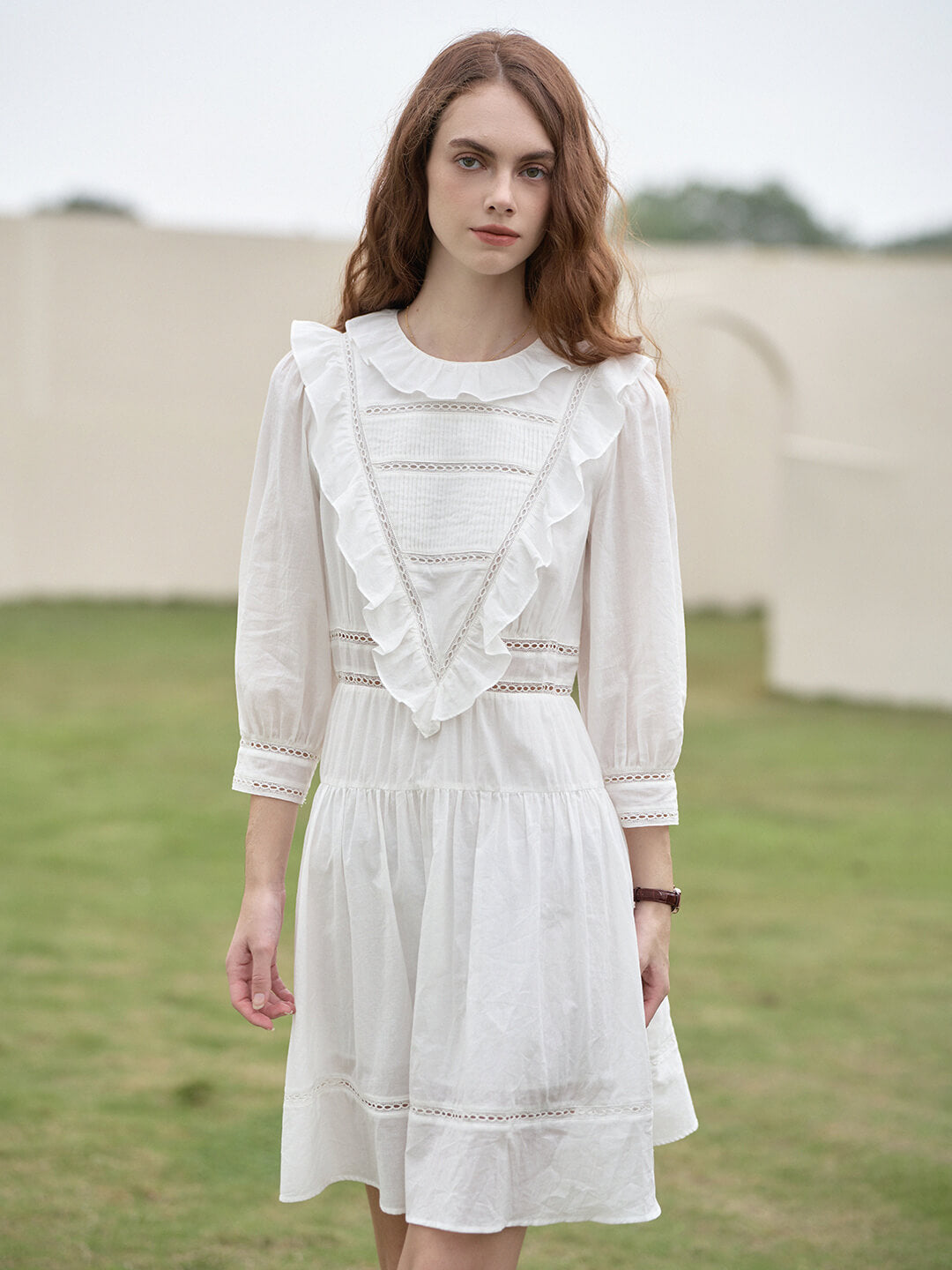 Lucille Victorian Long Sleeve White Dress