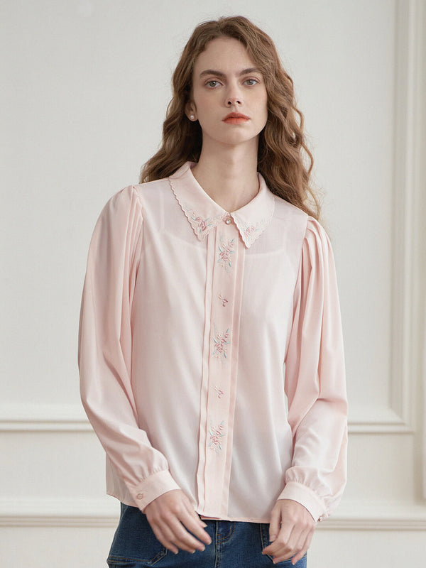 【Final Sale】Lexi Vintage Embroidered Pink Blouse