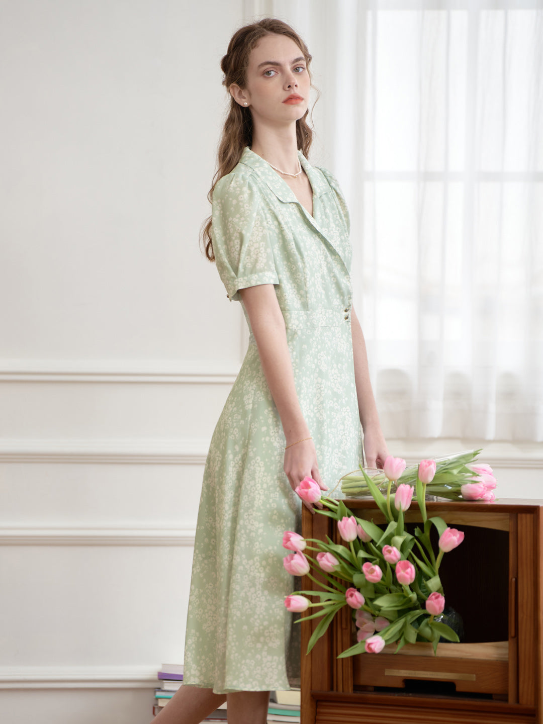 Makenna French Small Lapel Floral Dress