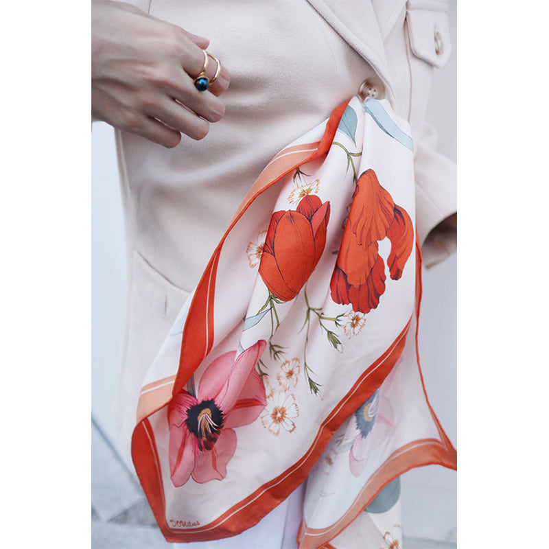 Chowxiaodou 16 Momme Tulip Silk Twill Large Square Scarf 90*90
