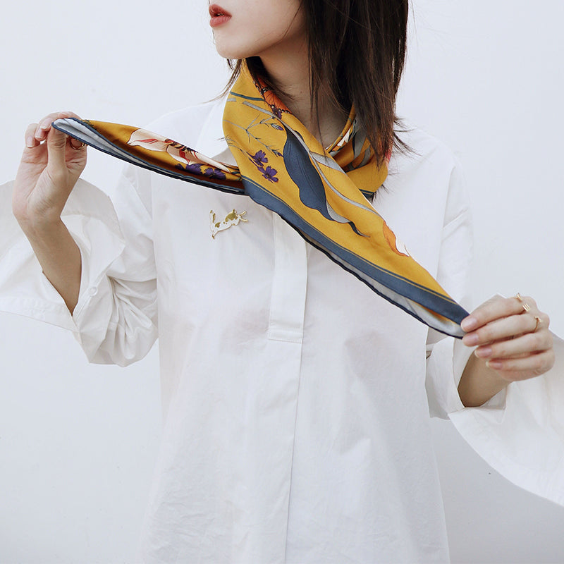 Chowxiaodou 16 Momme Tulip Silk Twill Small Square Scarf 65*65