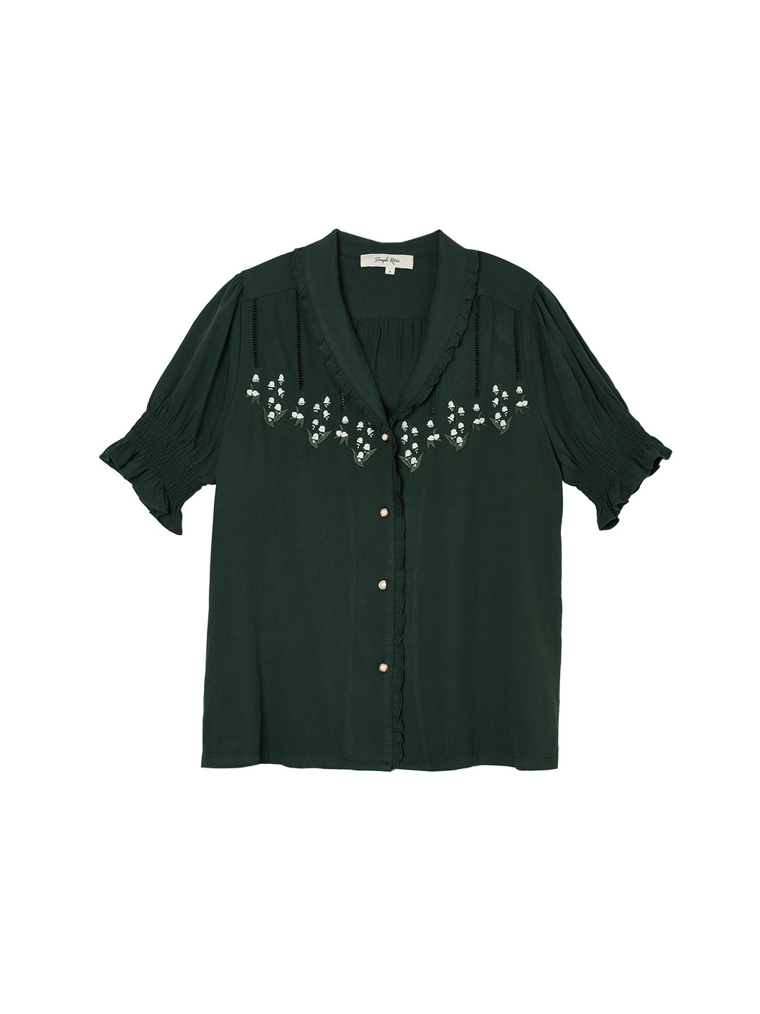 Convallaria Floral Embroidered Green Puff Top/SIMPLERETRO