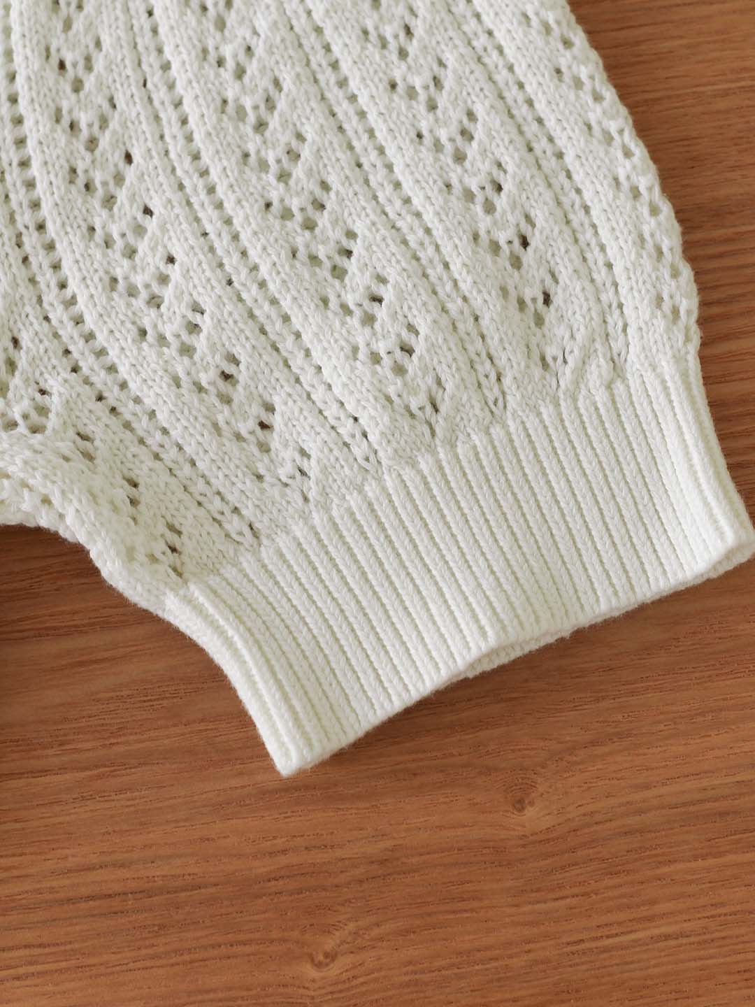 Kamryn Small Lapel Hollow Short Sleeve Knit Top