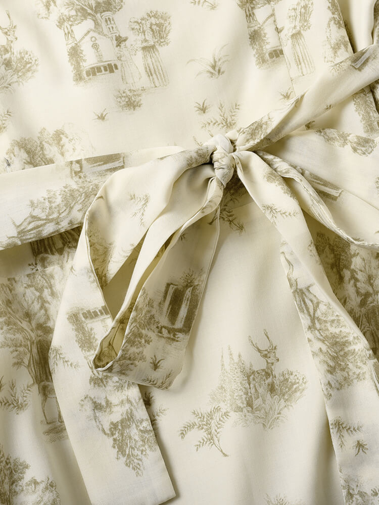 Lyric Printed Stand Collar Midi Dress