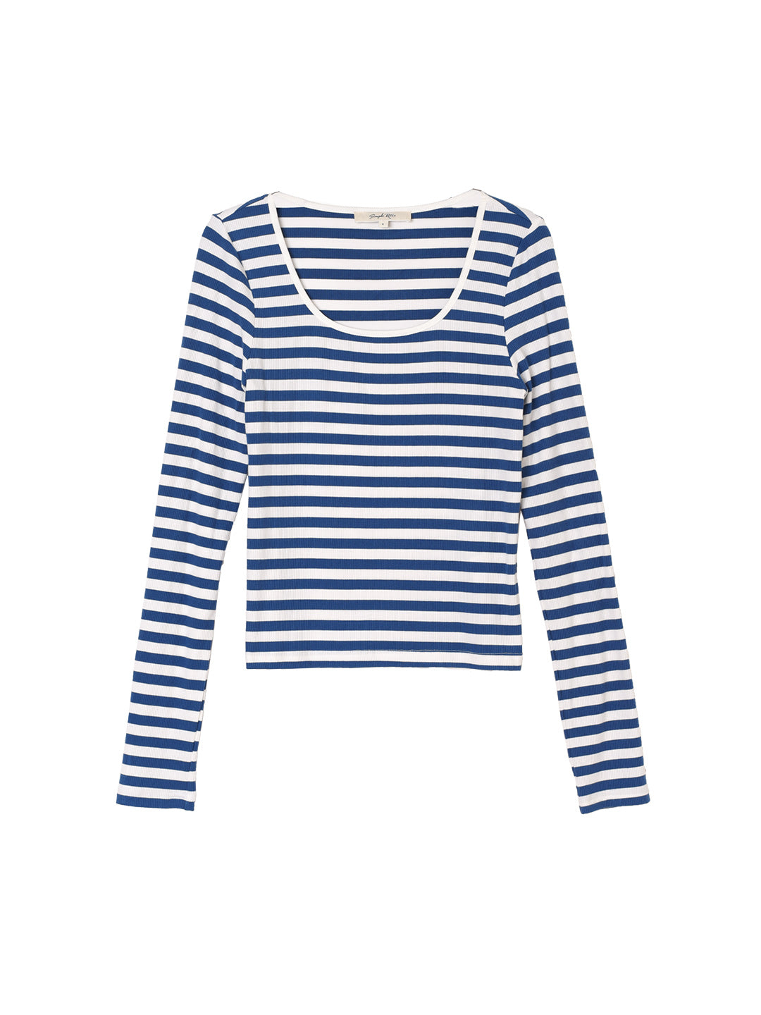Mavis Striped U-neck Blue Knitted Top/SIMPLERETRO