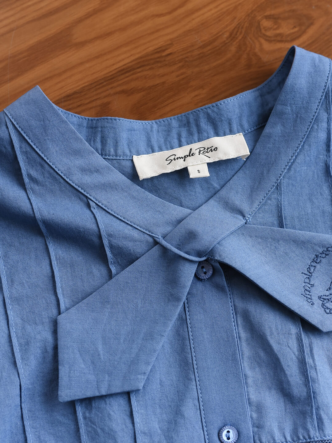 Adelina Navy Collar Embroidered 3/4 Sleeve Blouse