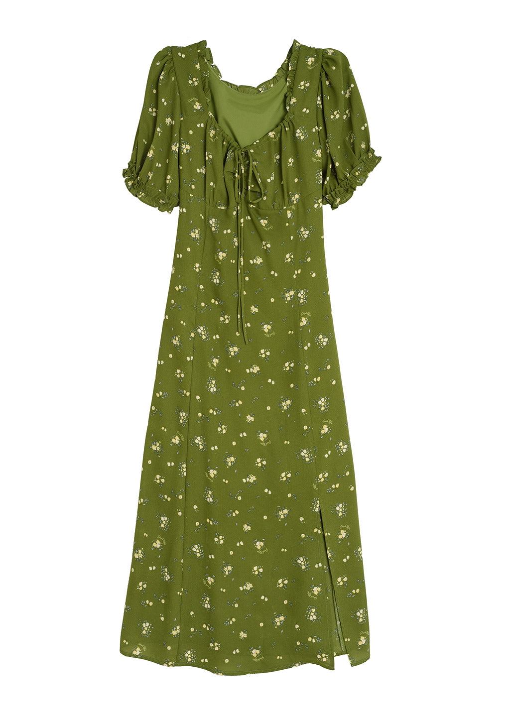 Magnolia Printed Floral Green Midi Dress/Simple Retro/11322