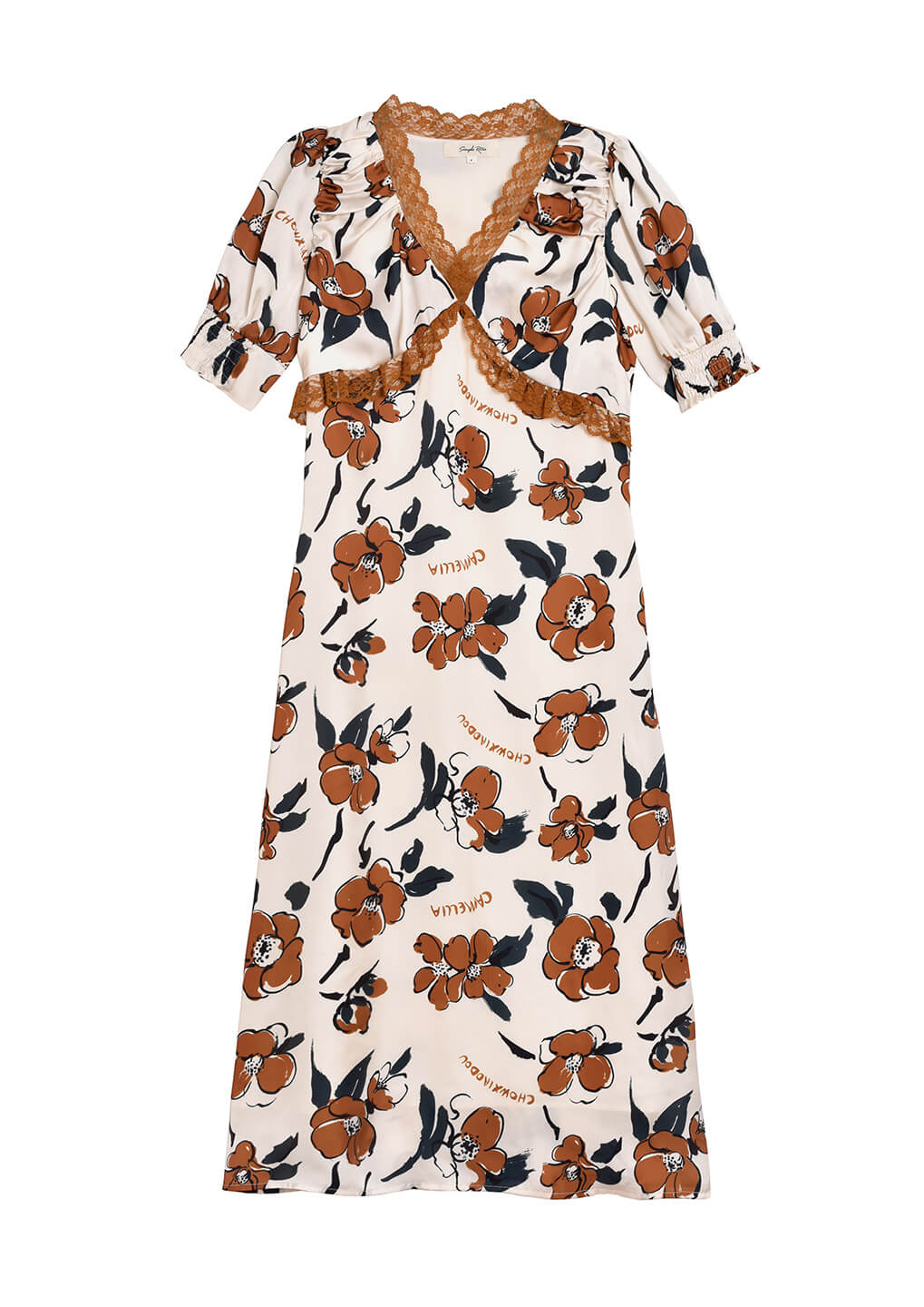 Camellia Chowxiaodou Printed Red Midi Dress/Simple Retro/11324