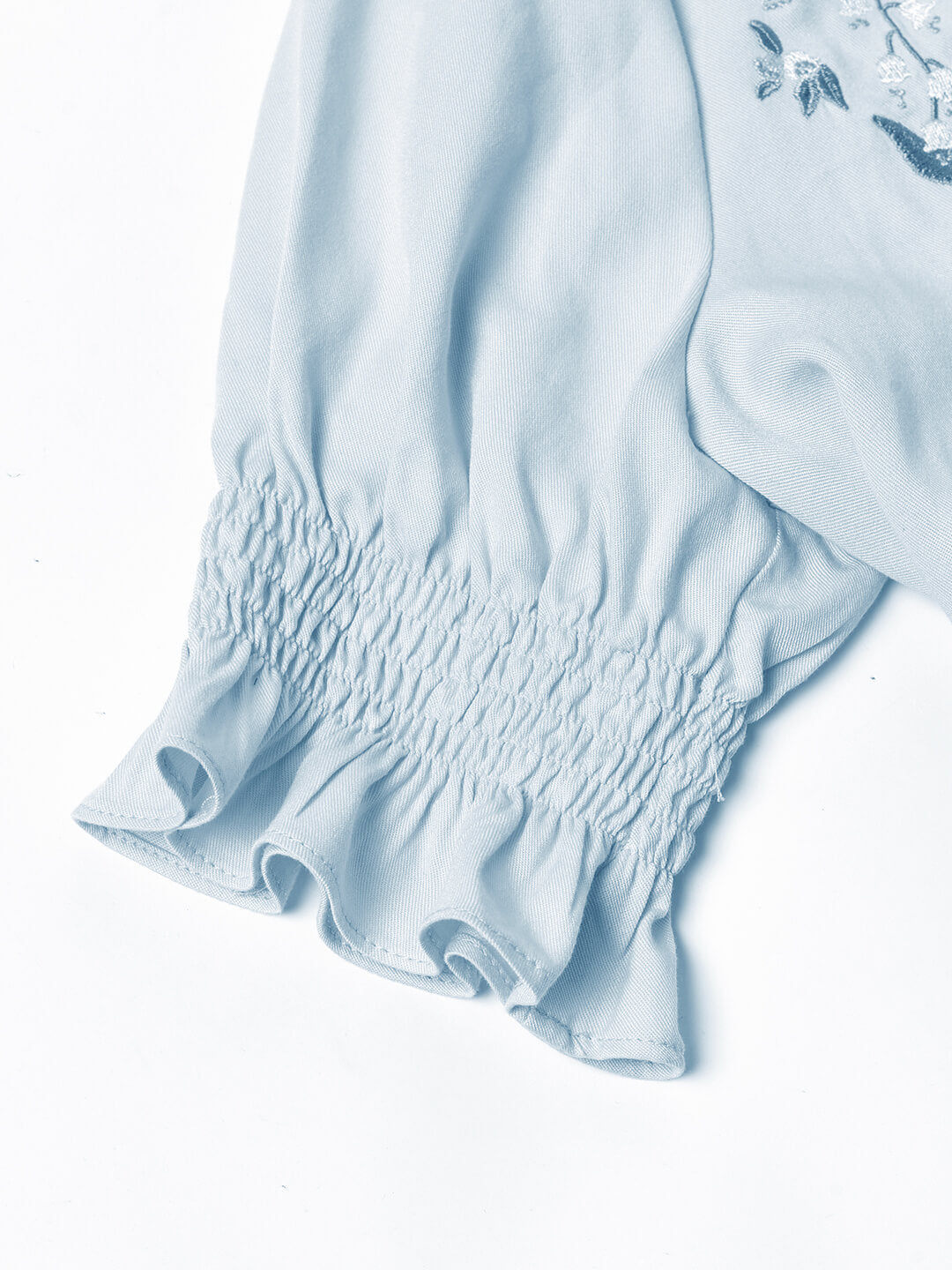 Convallaria Floral Embroidered Blue Puff Top