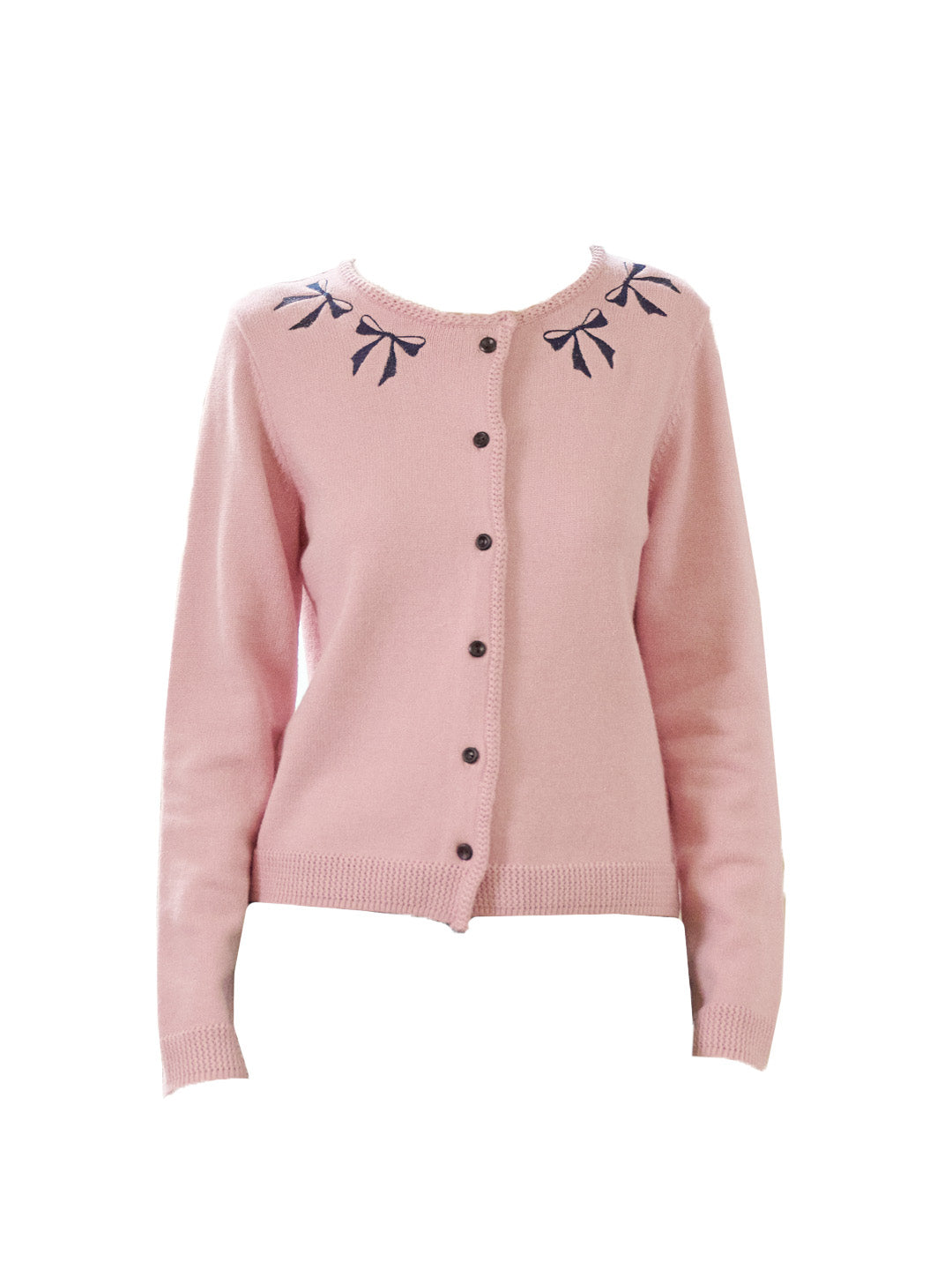 【Final Sale】Nyx Round Neck Contrasting Embroidery Bow Cardigan