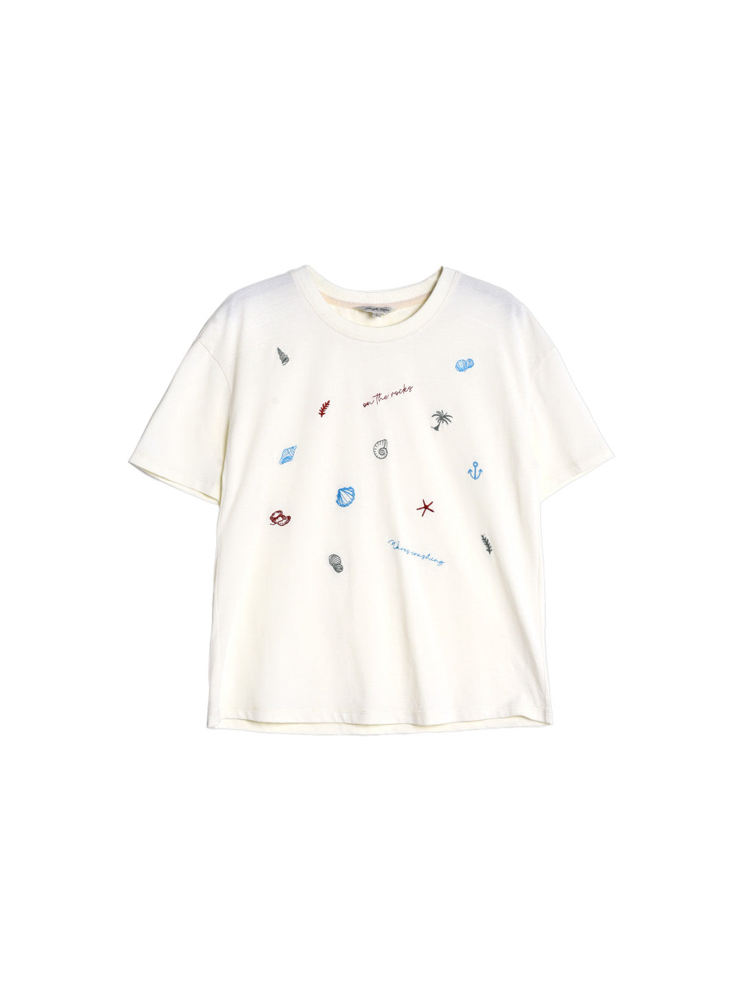 Marina Round Neck Shell Embroidery 100% Cotton T-shirt