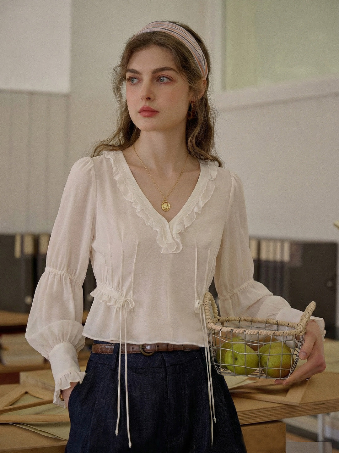 Winona V-Neck Ruffle Blouse