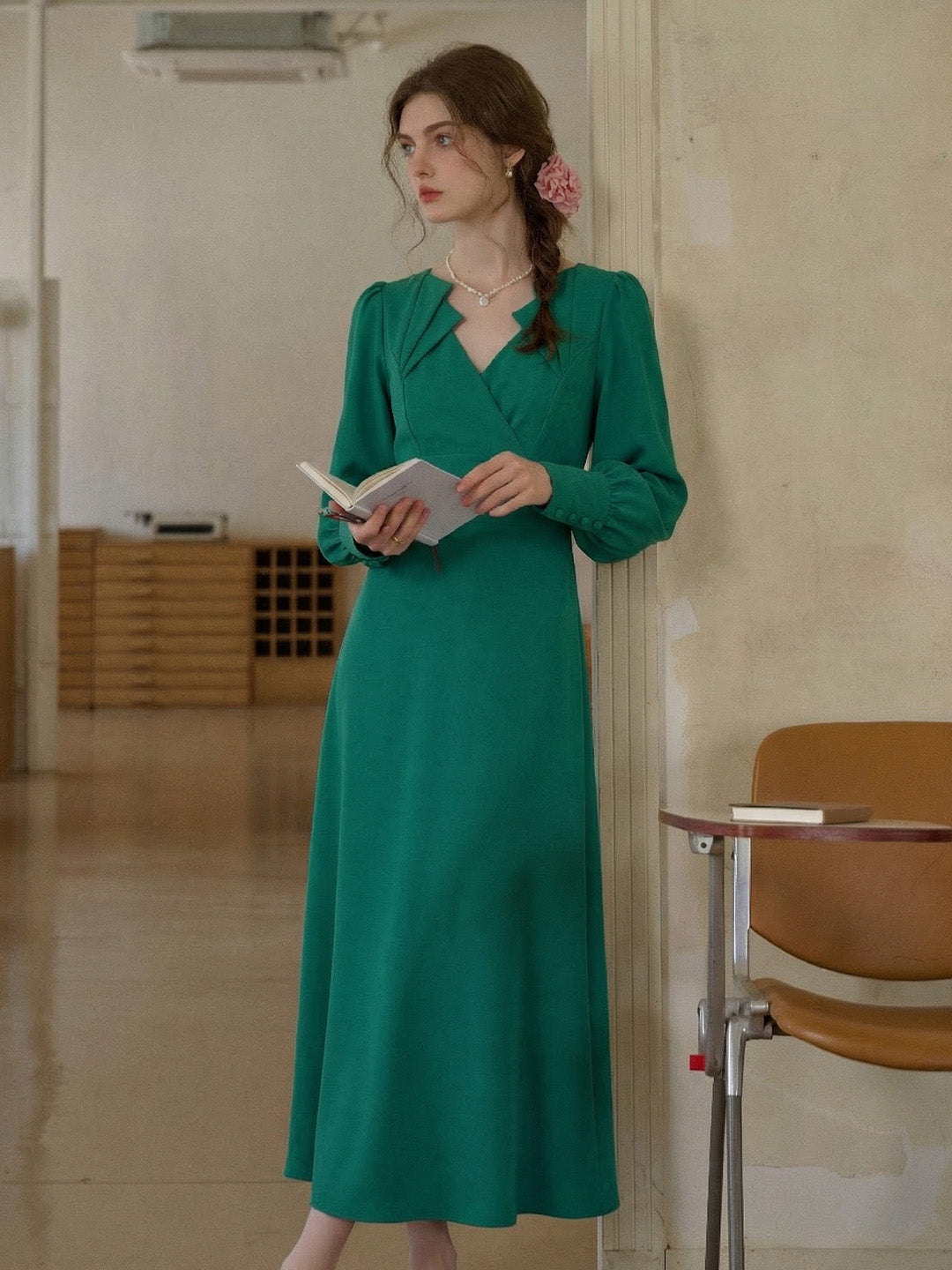 Zainab V-Neck Pleated Dress