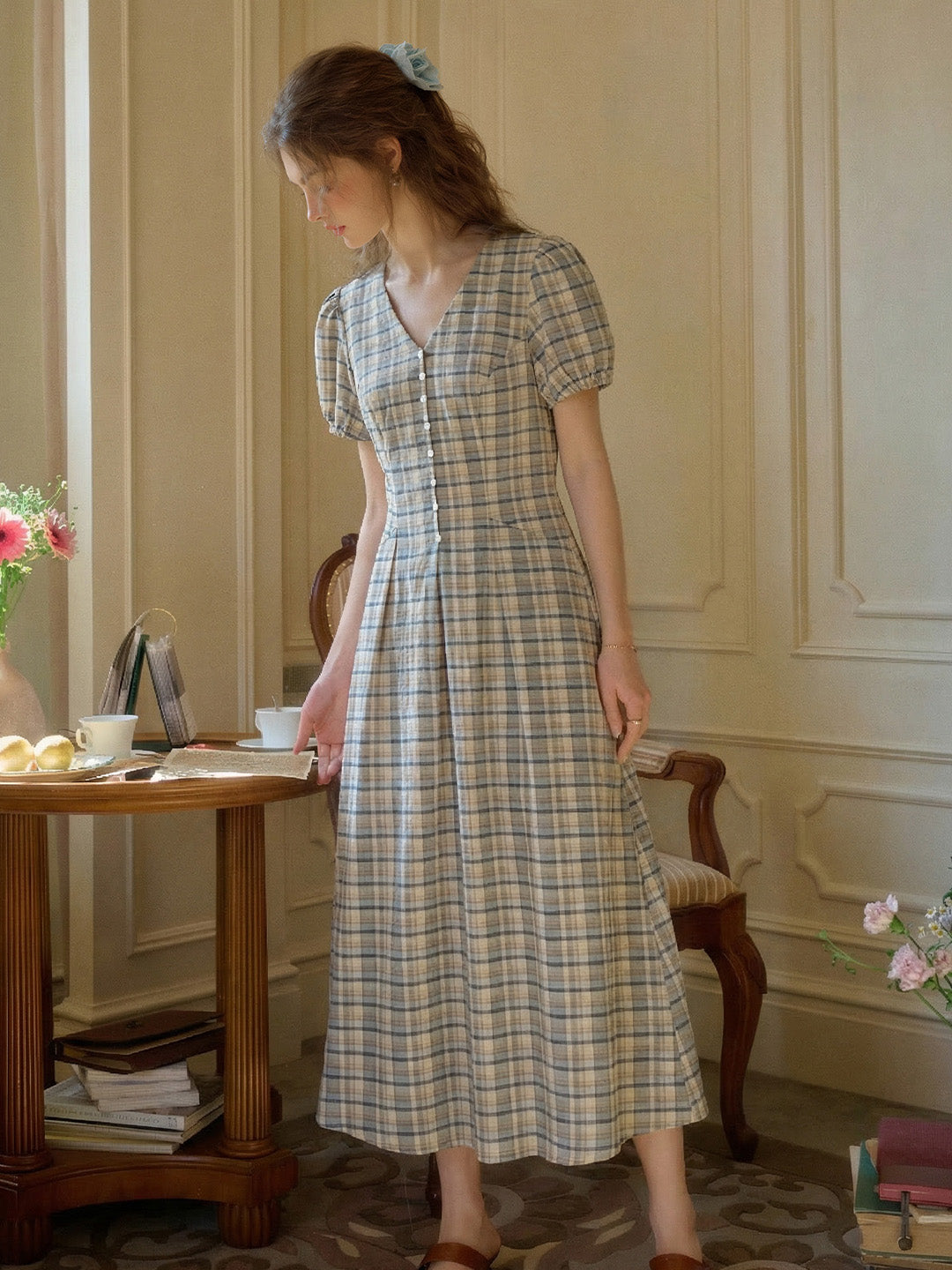 Nataly V-Neck Plaid Dress