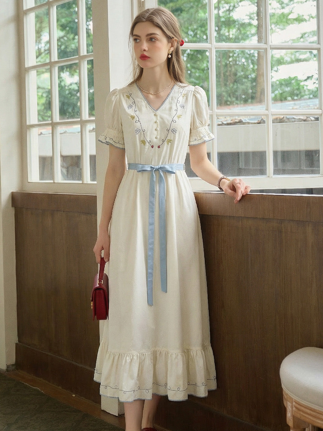 Marleigh V-Neck Embroidered Dress