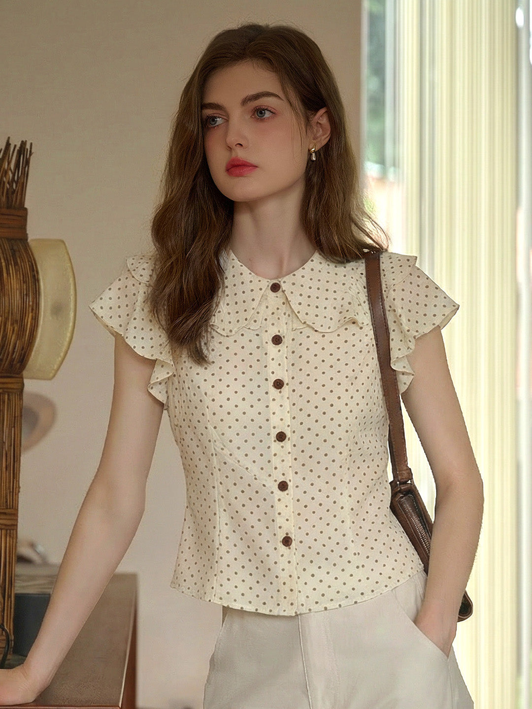 Adrianna Peter Pan Collar Dots Blouse