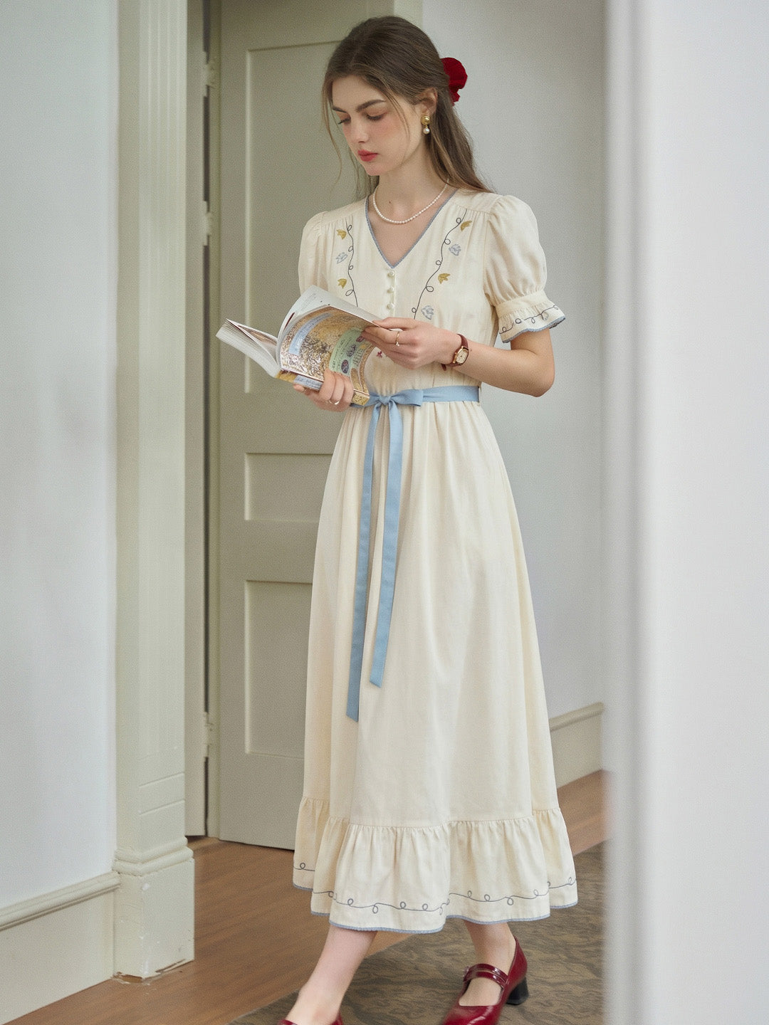 Marleigh V-Neck Embroidered Dress
