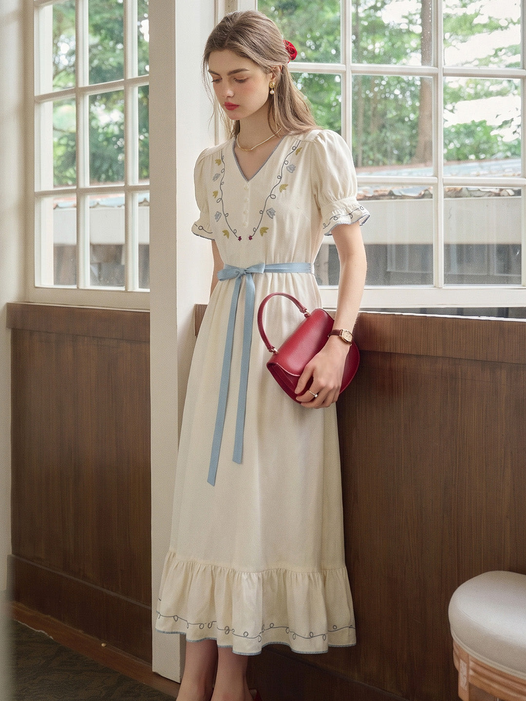 Marleigh V-Neck Embroidered Dress