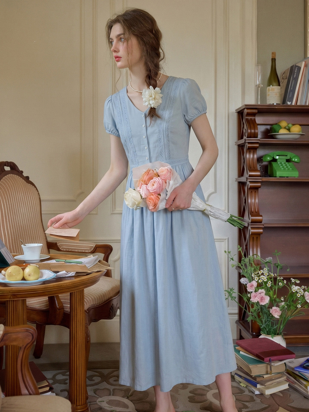 Bailee V-Neck Puff Sleeves Dress