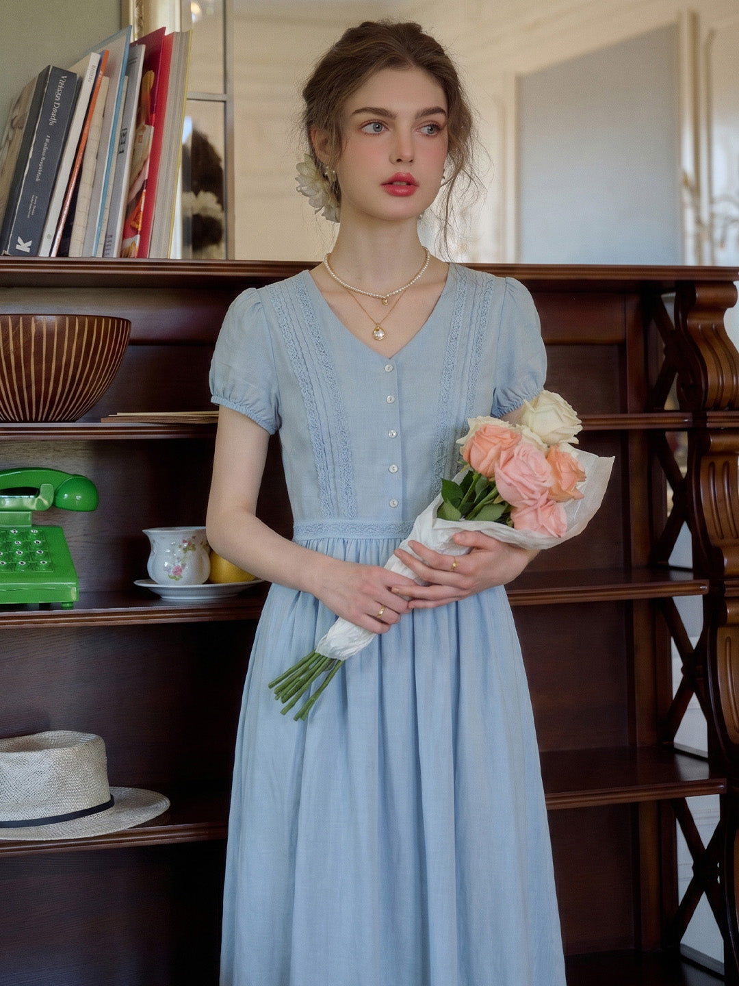 Bailee V-Neck Puff Sleeves Dress