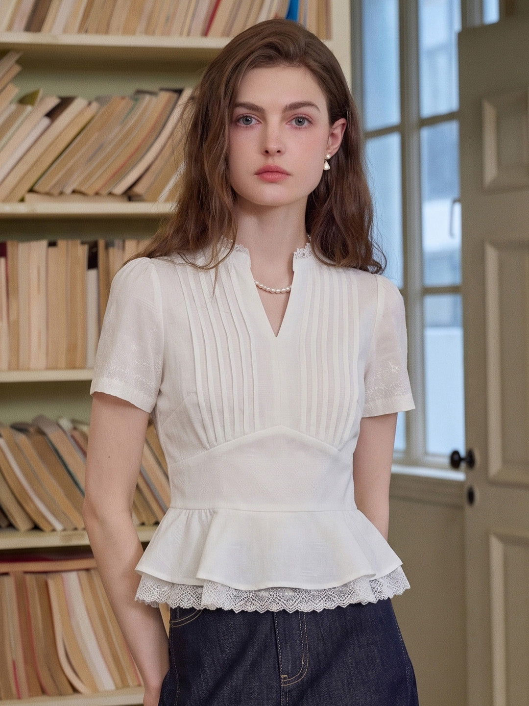 Alba Stand Collar Lace Blouse