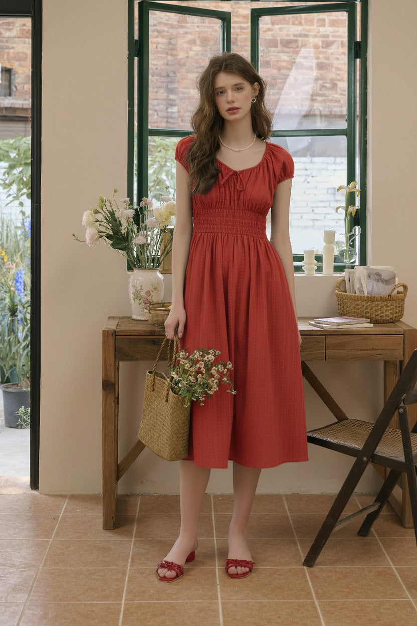 Sapphire Round Neck Waist Cotton Dress