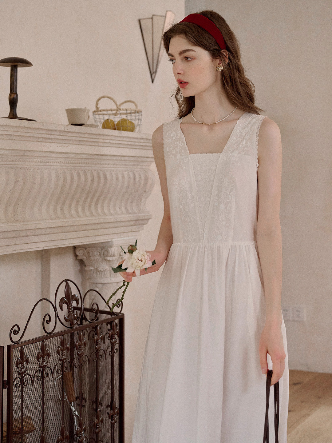 white christmas dresses Women's 100% Cotton White Maxi Dress Sleeveless with Lining Summer Dress White / L