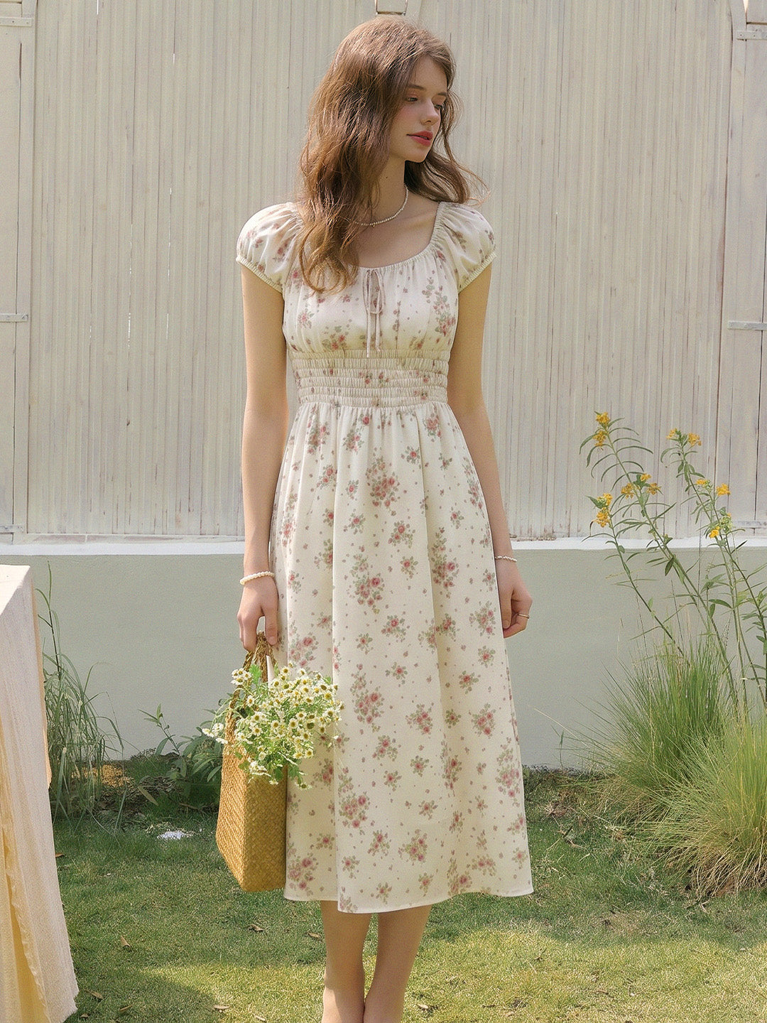 Sapphire Round Neck Waist Floral Dress