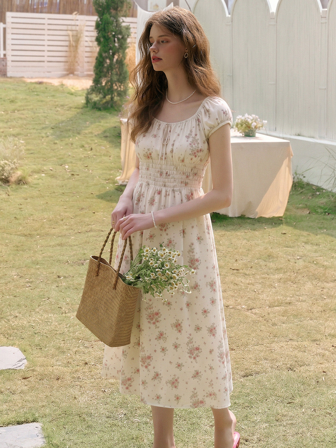 Sapphire Round Neck Waist Floral Dress