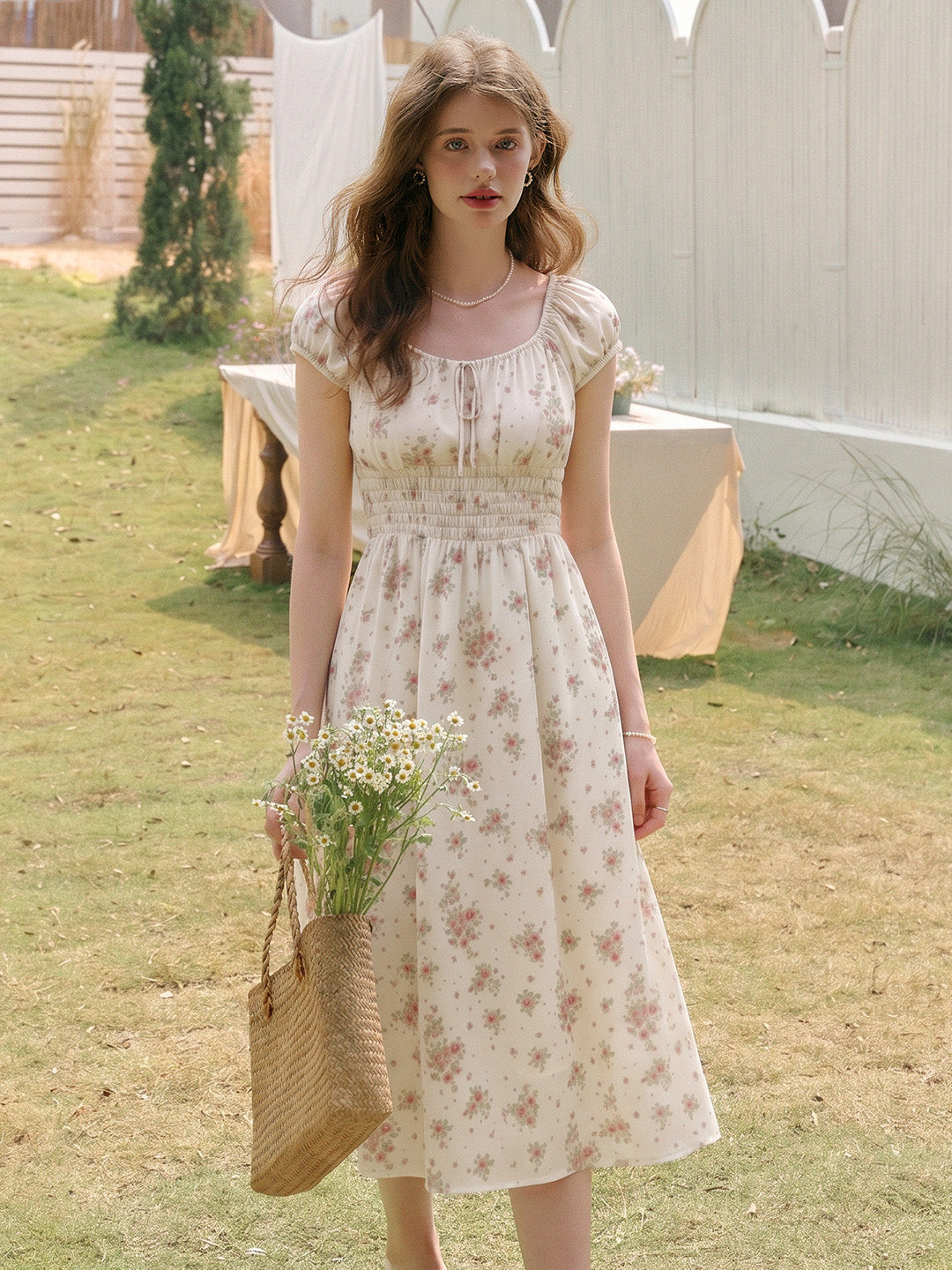 Sapphire Round Neck Waist Floral Dress