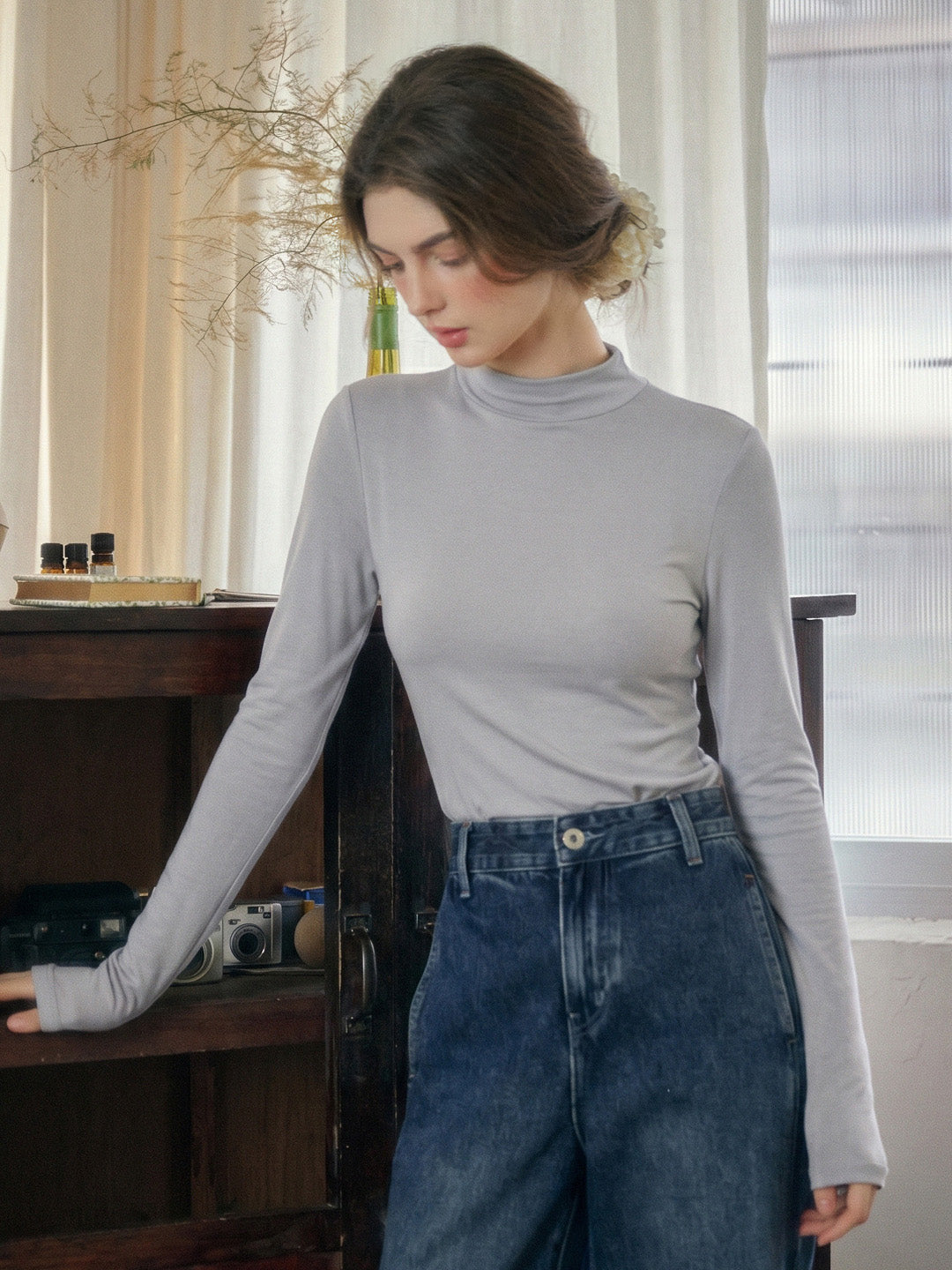 Emberlynn Simple Slim Fit Mock Neck Sweater