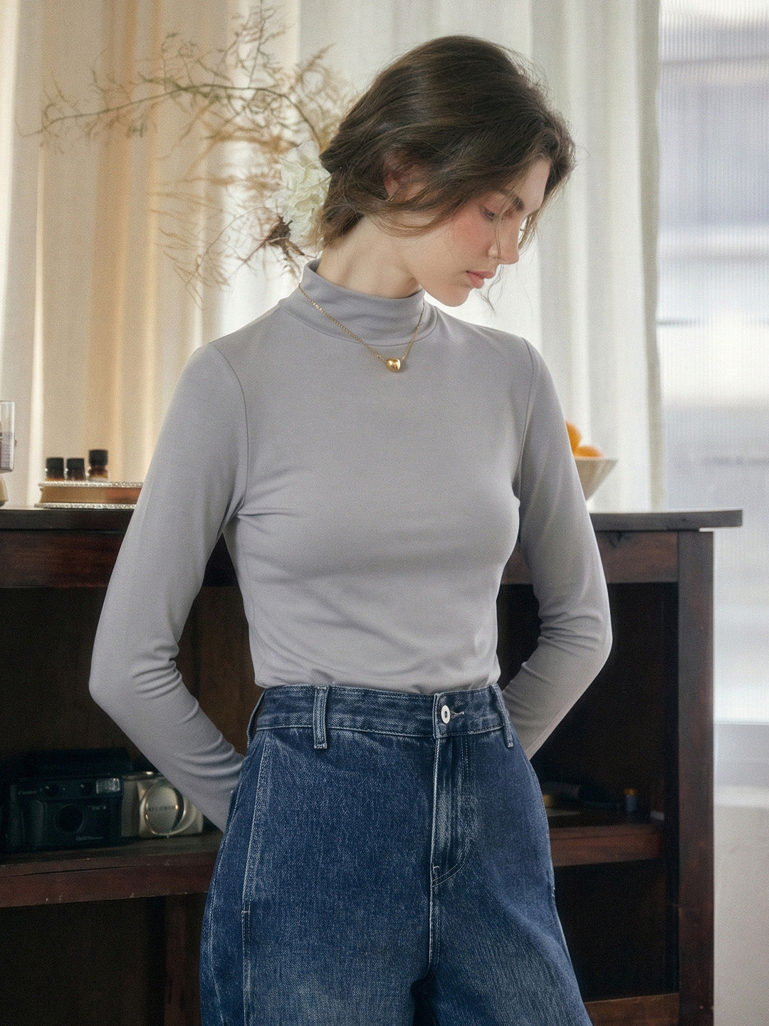 Emberlynn Simple Slim Fit Mock Neck Sweater