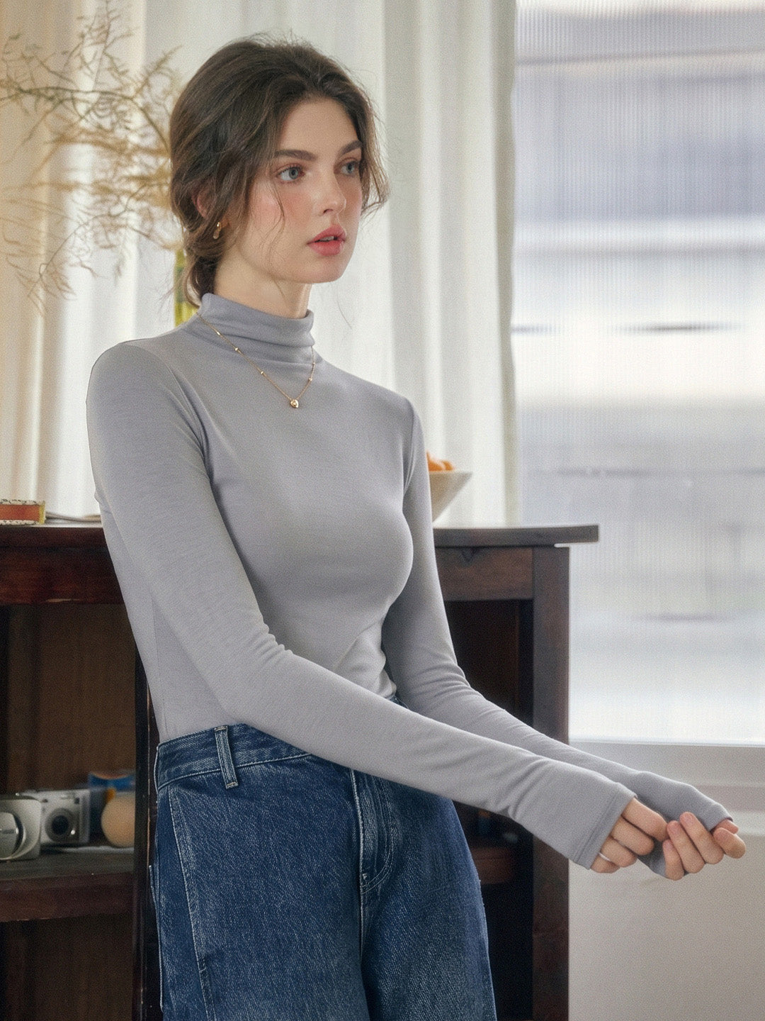 Emberlynn Simple Slim Fit Mock Neck Sweater