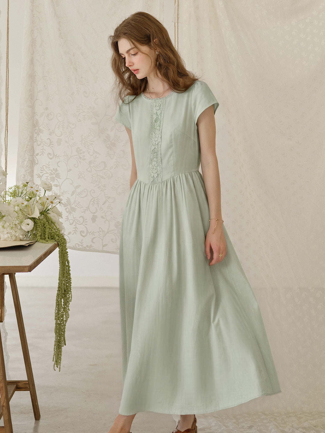 Malia Round Neck Lace Embroidered 100% Cotton Dress
