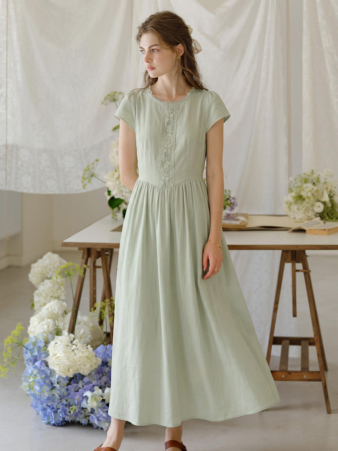 Malia Round Neck Lace Embroidered 100% Cotton Dress