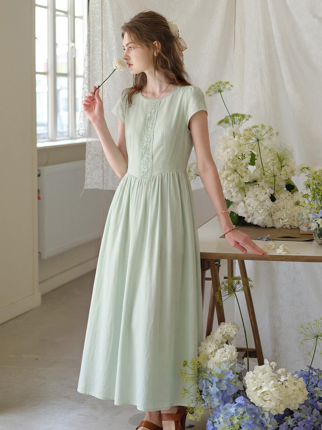 Malia Round Neck Lace Embroidered 100% Cotton Dress
