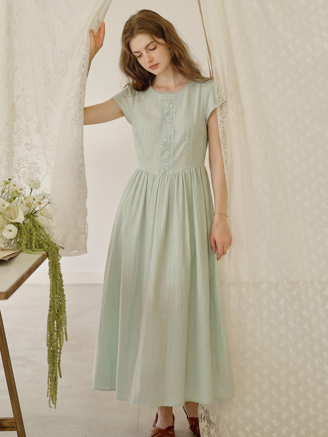 Malia Round Neck Lace Embroidered 100% Cotton Dress