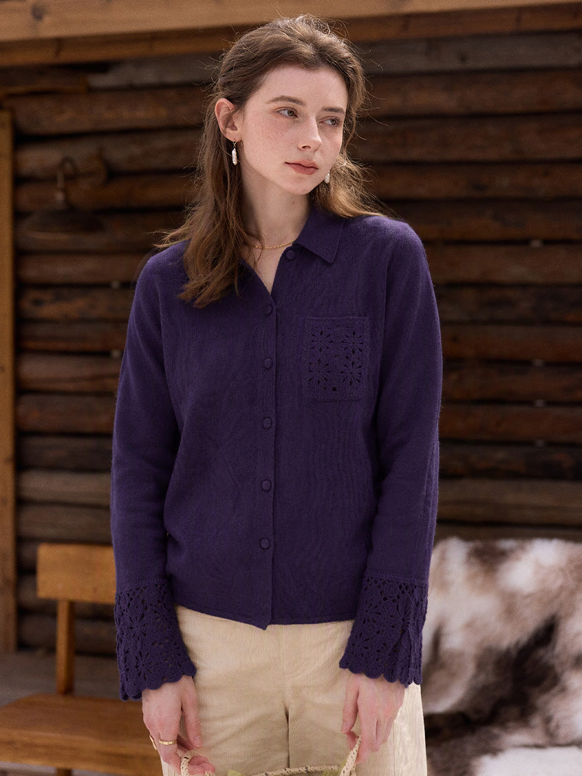 Myrna Crochet Trim Embroidery Knit Blouse