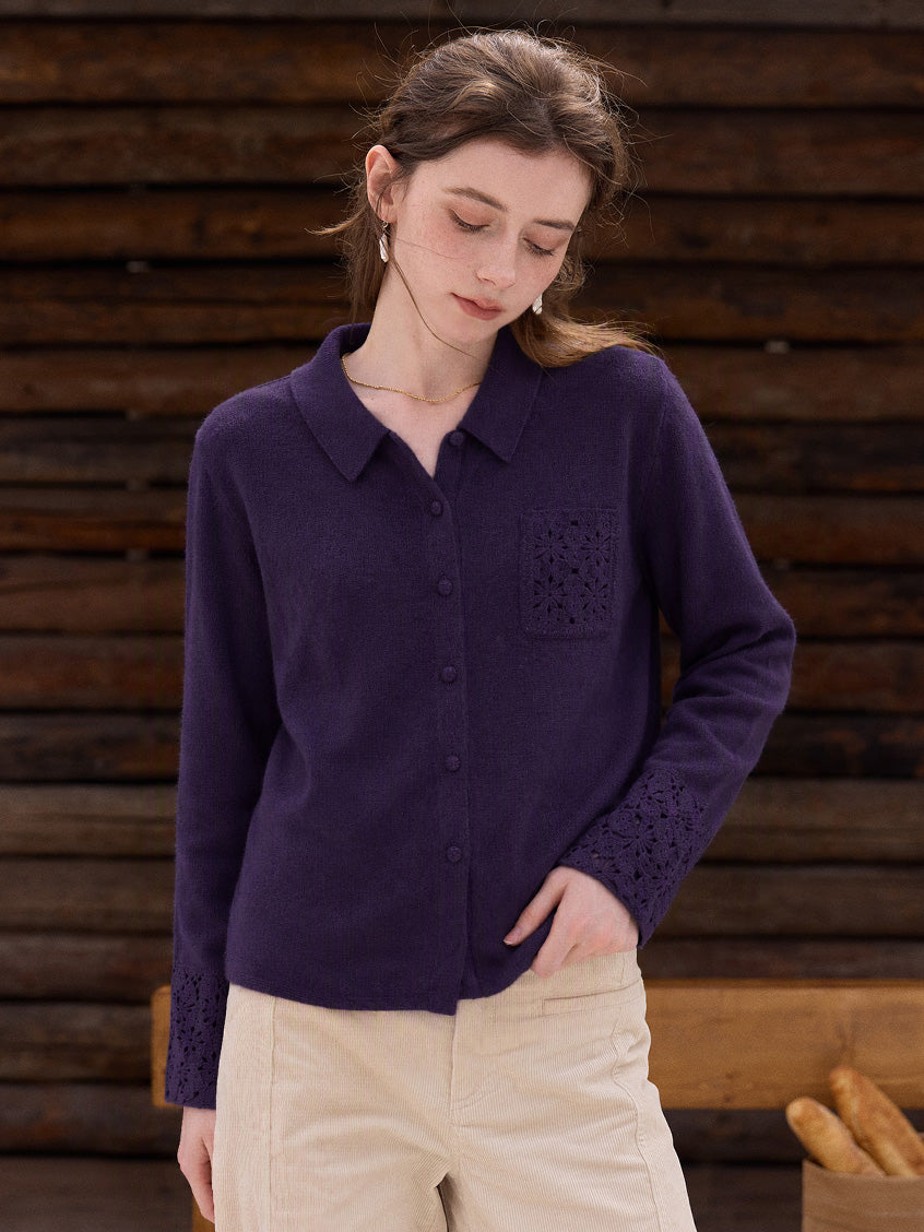 Myrna Crochet Trim Embroidery Knit Blouse