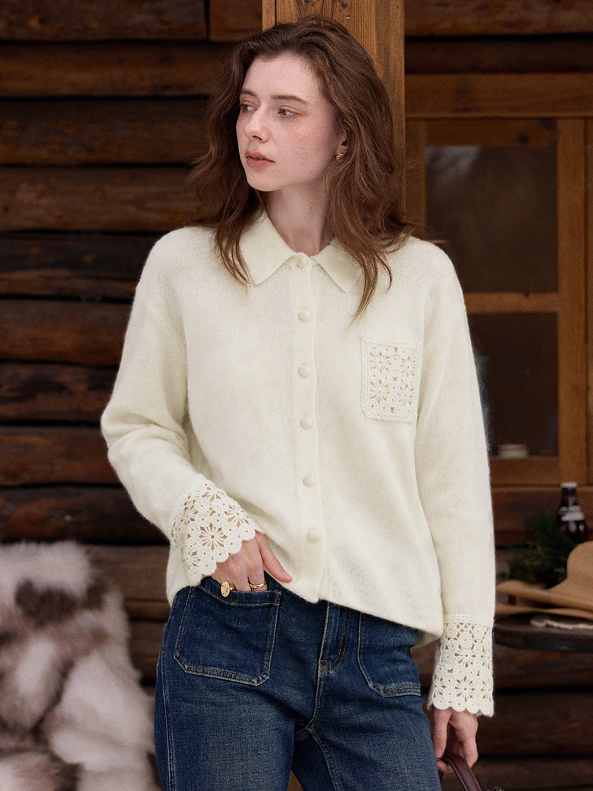 Myrna Crochet Trim Embroidery Knit Blouse