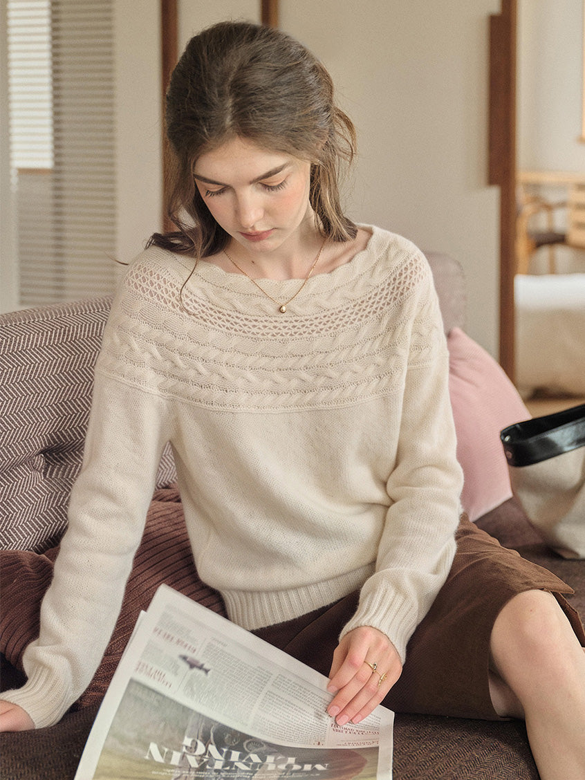 Odette Cable & Pointelle Boat-Neck Sweater