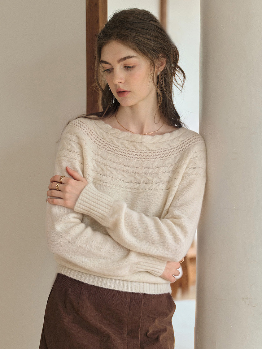 Odette Cable & Pointelle Boat-Neck Sweater