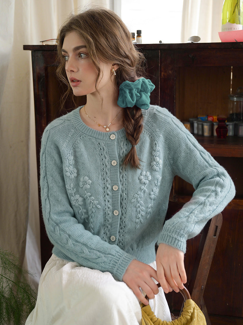 Fernanda  Round Neck Embroidered Floral Cardigan