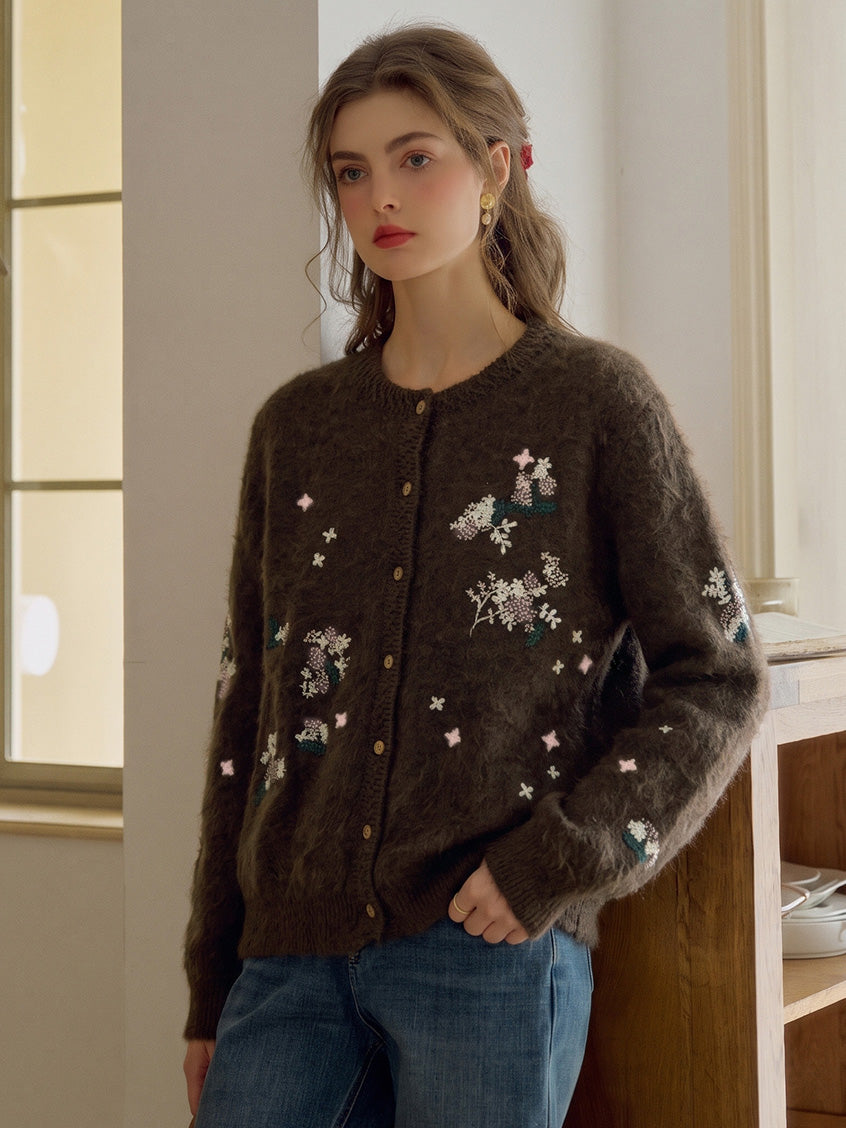 Ivy Scattered-Bloom Fuzzy Cardigan