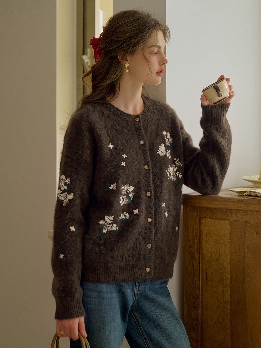 Ivy Scattered-Bloom Fuzzy Cardigan